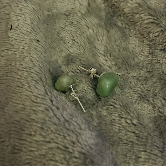 🆕 Handmade Raw Jade Sterling Silver Stud Earrings - Picture 10 of 14